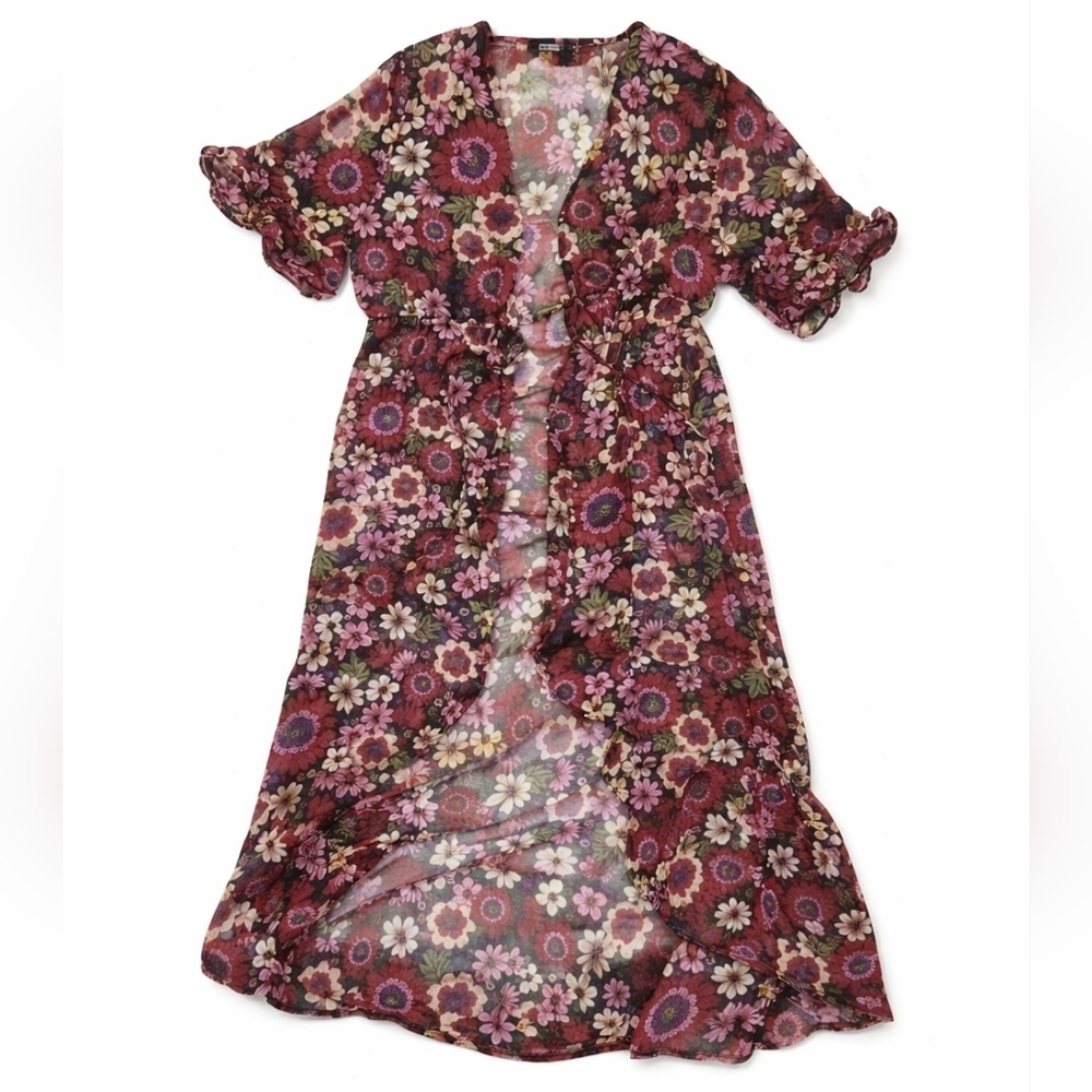 Boho 70s floral sheer cover up robe size Large - Picture 2 of 9